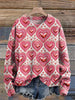 Hearts Gem Valentine's Day Plush Print Knit Pullover Sweater