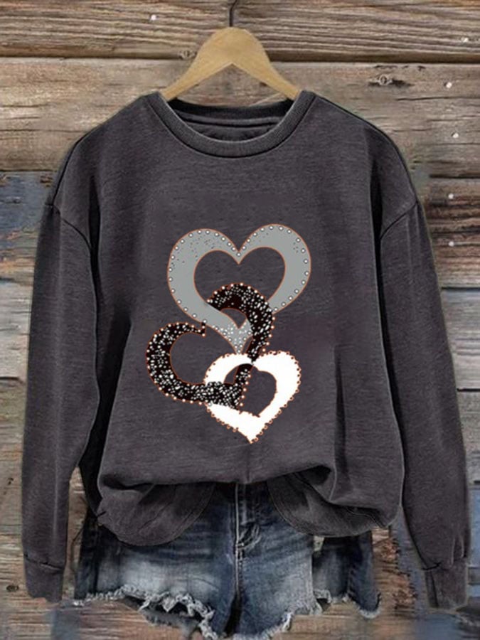 Heart/Cordate Print Valentine's Day Casual Sweatshirt