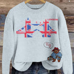 London Bear Embroidered Cozy Knit Sweater