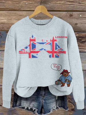 London Bear Embroidered Cozy Knit Sweater