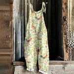 Farm Chicken Print Loose Jumpsuit