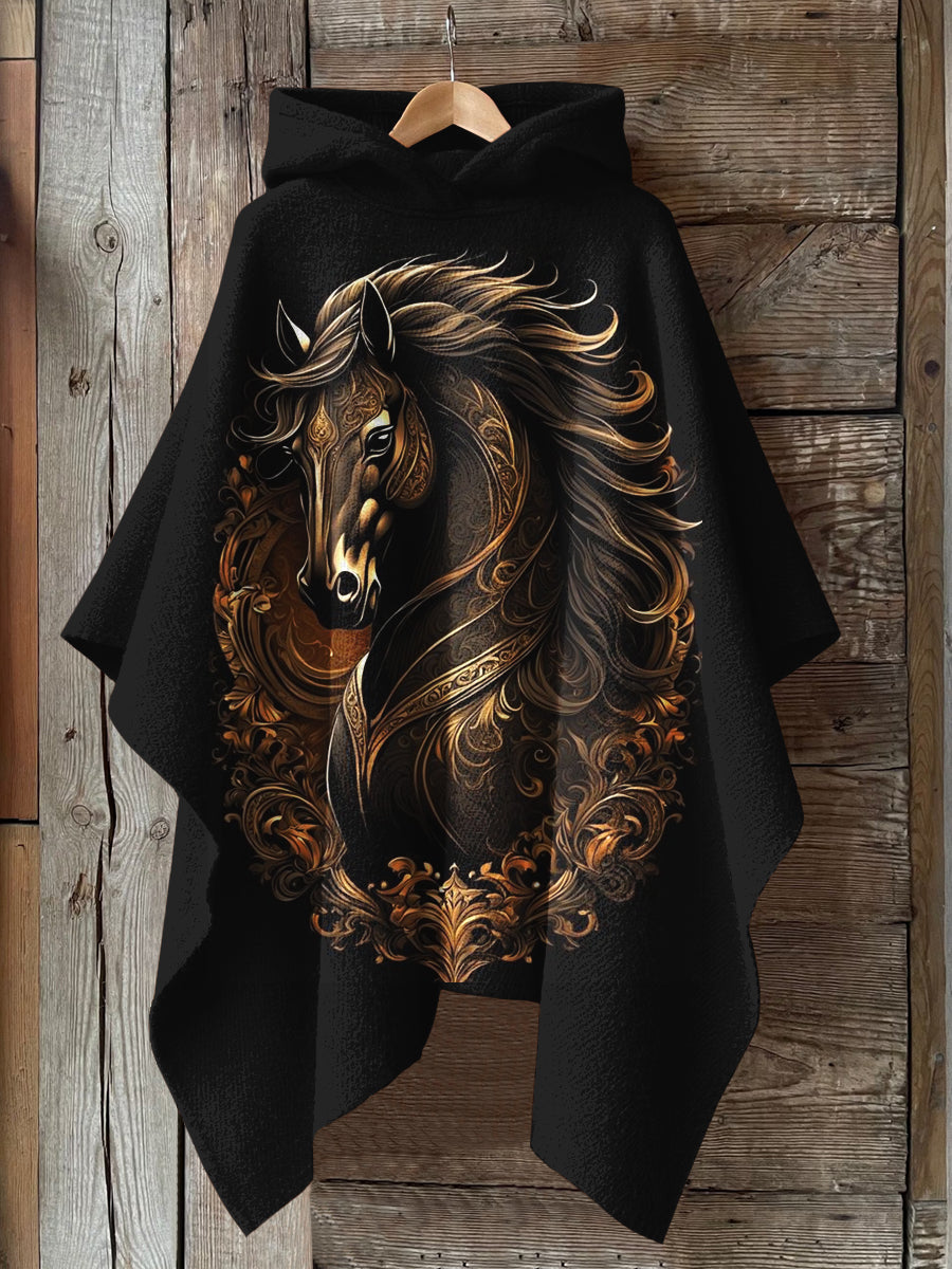 Horse Art Print Hooded Warm Shawl