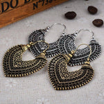 Vintage national style heart-shaped carved hollow-out Alloy earrings