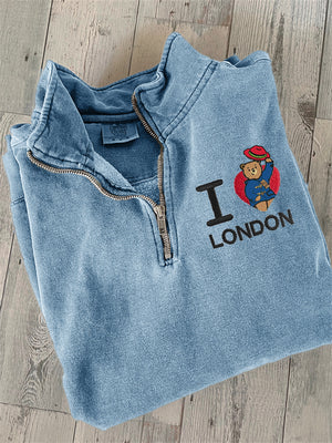 I Love London Bear Embroidered Zip Up Sweatshirt