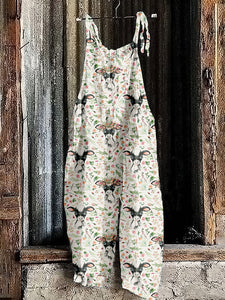 Cute Floral Baby Cow Loose Fit Cozy Jumpsuit