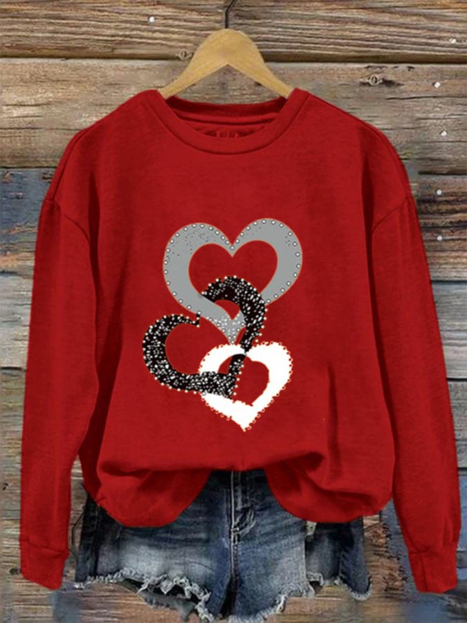 Heart/Cordate Print Valentine's Day Casual Sweatshirt