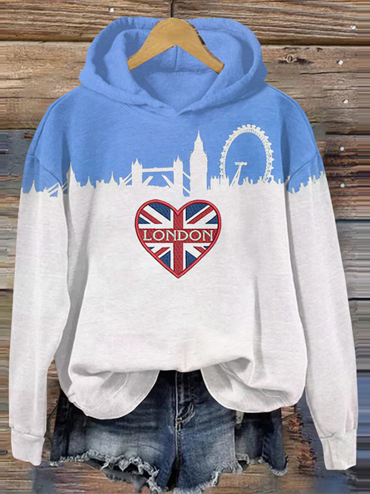 London Print Casual Long Sleeve Hoodie