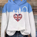 London Print Casual Long Sleeve Hoodie