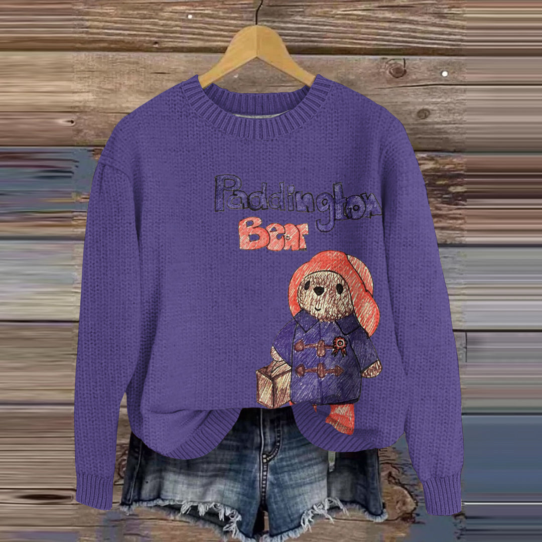 Bear Embroidered Knitted Crewneck Sweater