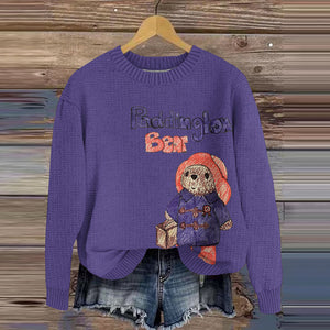 Bear Embroidered Knitted Crewneck Sweater