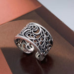 S925 Hemerocallis hollow-carved design Adjustable Ring