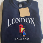 Retro Bear London England Embroidered Crew Neck Sweatshirt