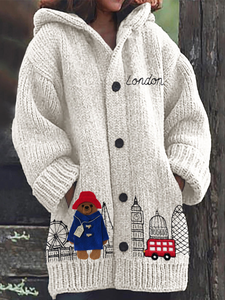 Bear London Scenery Embroidered Cozy Hooded Cardigan