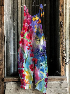 Floral Watercolor Art Painting Loose Jumpsuit