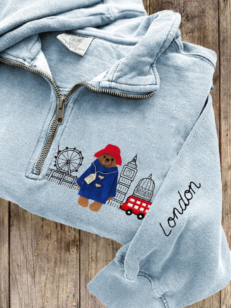 Bear London Scenery Embroidered Zip Up Sweatshirt