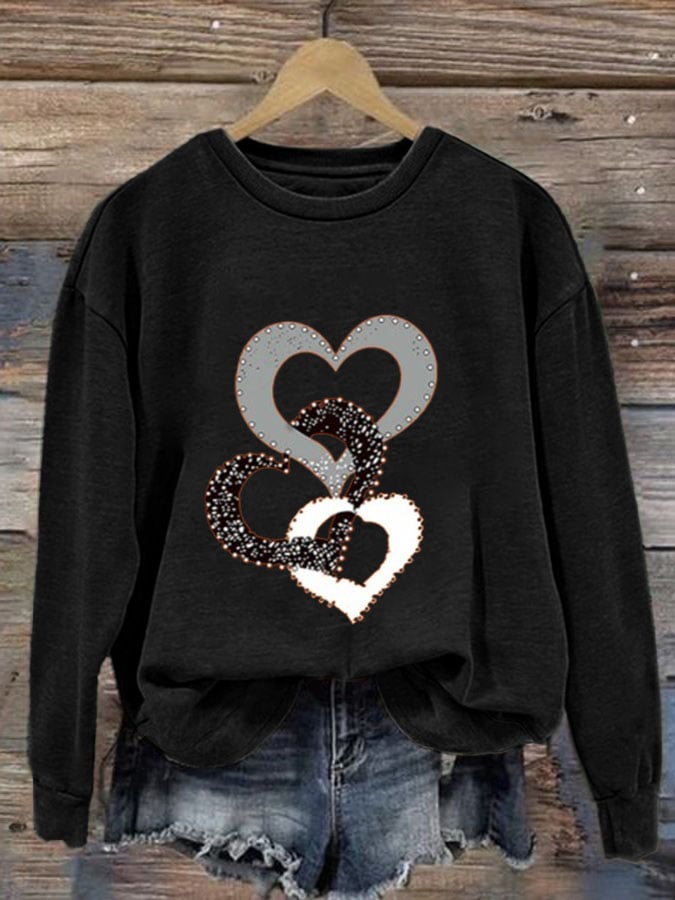 Heart/Cordate Print Valentine's Day Casual Sweatshirt