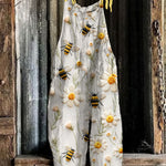 Daisy Bee Embroidery Art Print Casual Jumpsuit