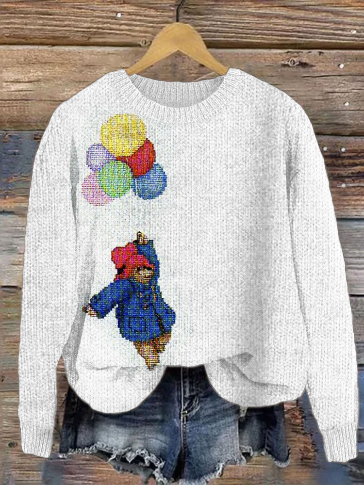 Balloon Bear Art Print Cozy Sweater