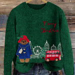 Christmas Bear London Scenery Embroidered Cozy Knit Sweater