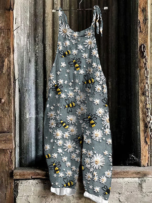 Daisy Bee Print Loose Casual Jumpsuit