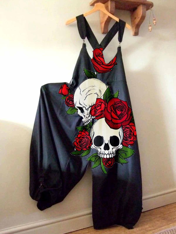 Sleeveless Skull Retro Jumpsuit