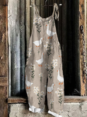 Farm Goose Floral Print Suspender Jumpsuit