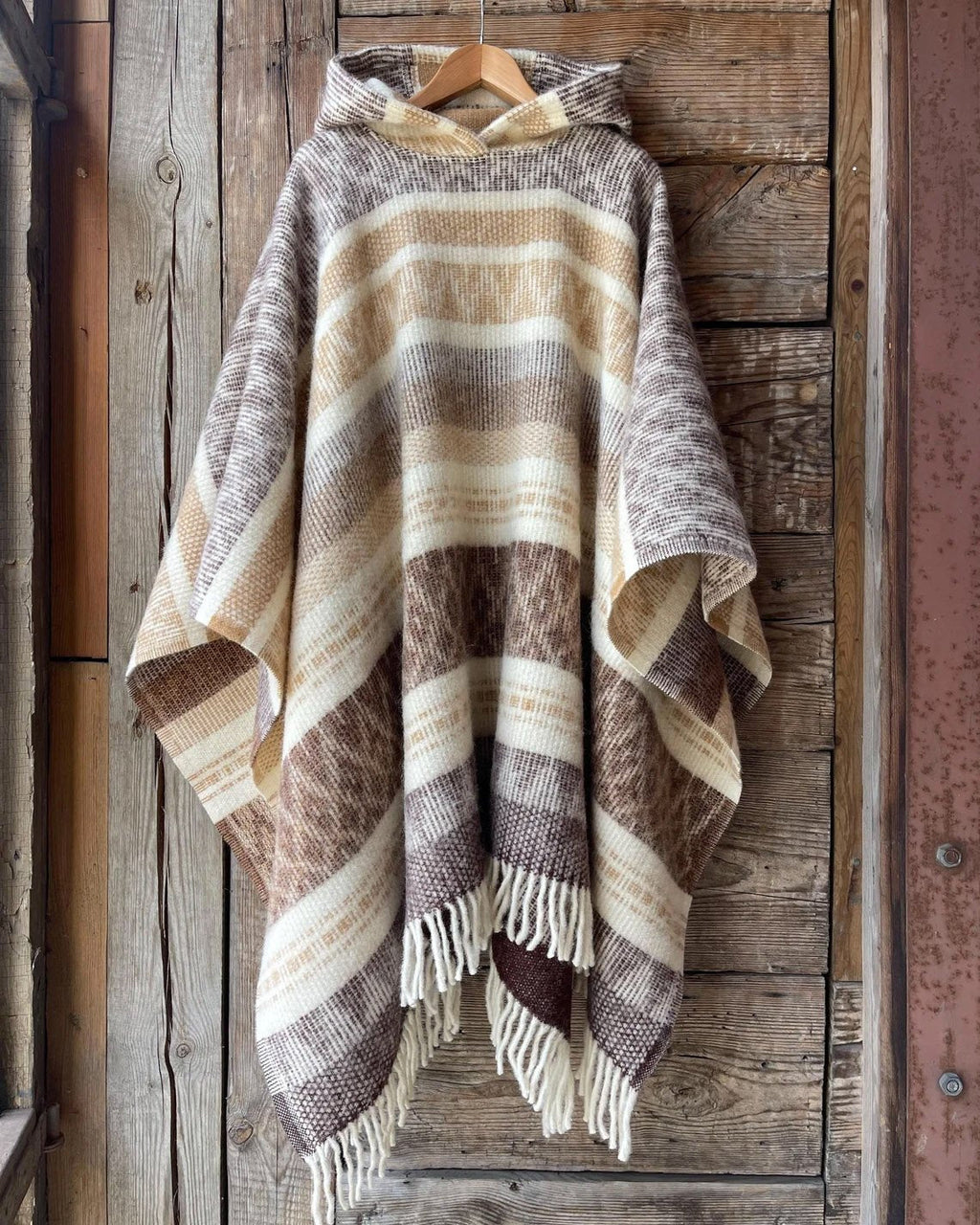 Bohemian Striped Tassels Hooded Warm Shawl Cape