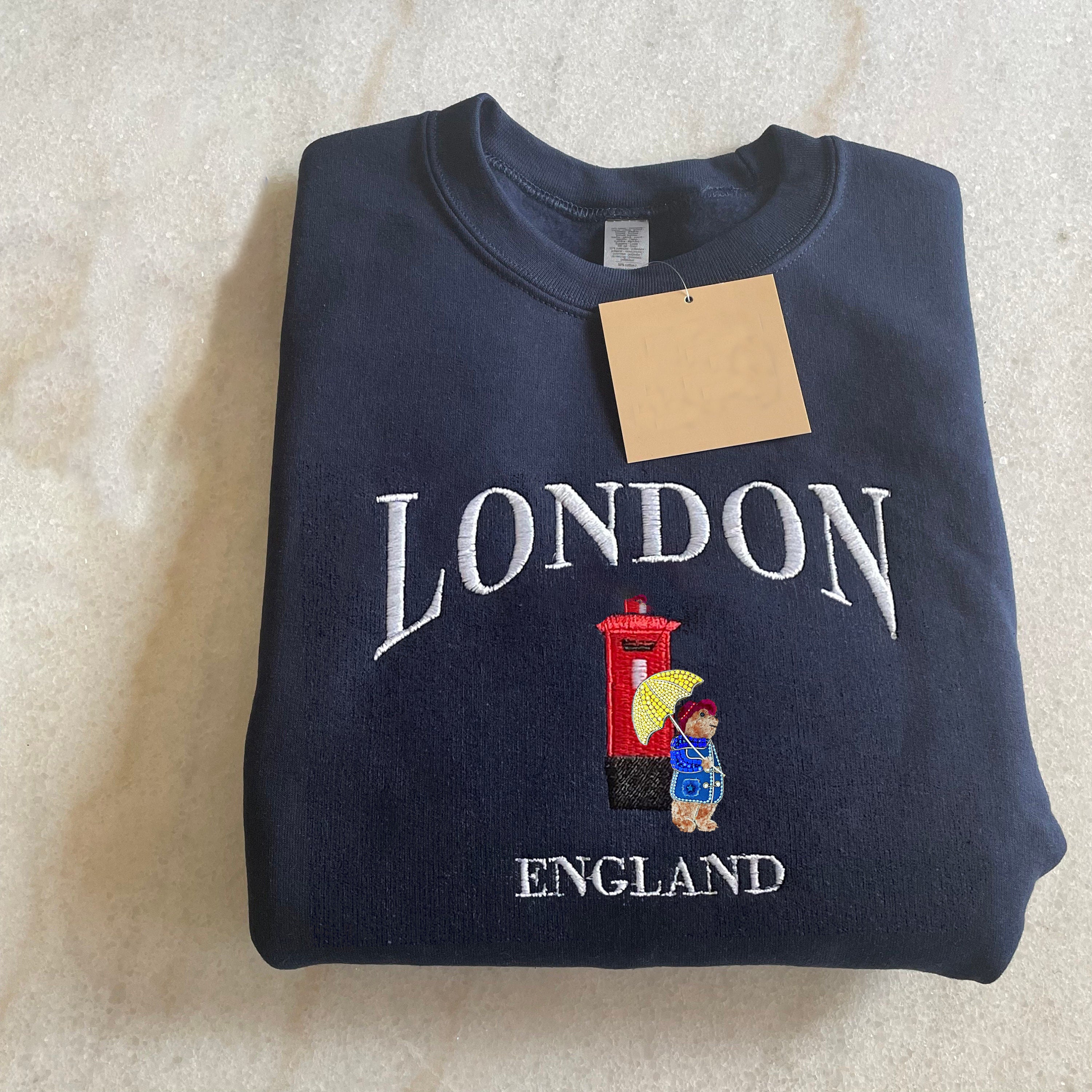 Retro Bear London England Embroidered Crew Neck Sweatshirt