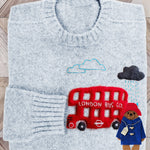 Bear London Bus Rainy Embroidered Cozy Sweater