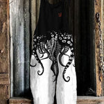 Vintage Japanese Art Octopus Legs Print Casual Linen Blend Loose Jumpsuit