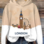 London Print Long Sleeve Casual Hoodie