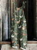 Farm Chicken& Floral Pattern Linen Blend Jumpsuit