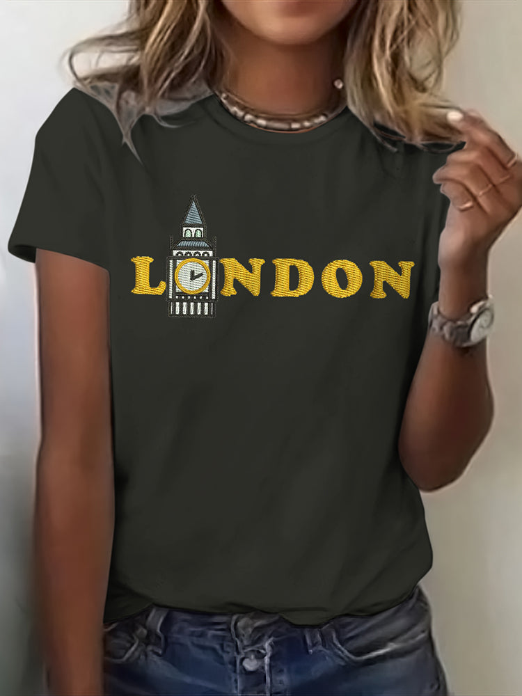 London Embroidered Art Short-Sleeved T-Shirt