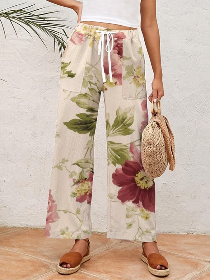 Women's Botanical Floral Design Printed Loose Casual Pants