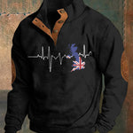 London Heartbeat Flag Print Stand Collar Button Sweatshirt