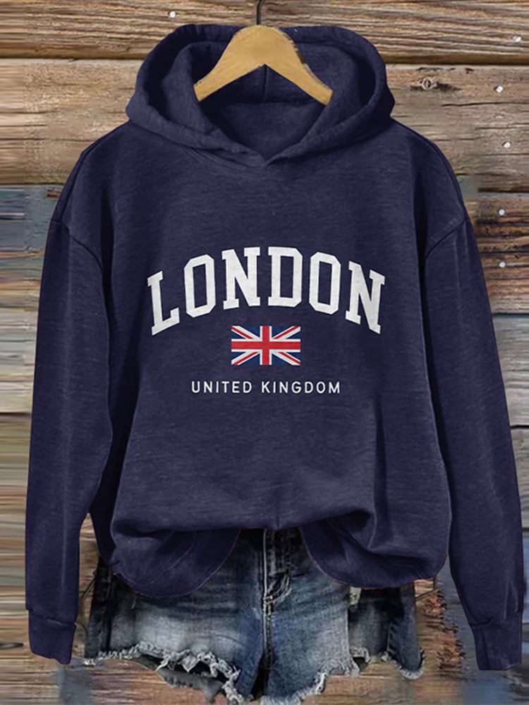 London Flag Print Casual Hoodie