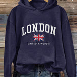 London Flag Print Casual Hoodie