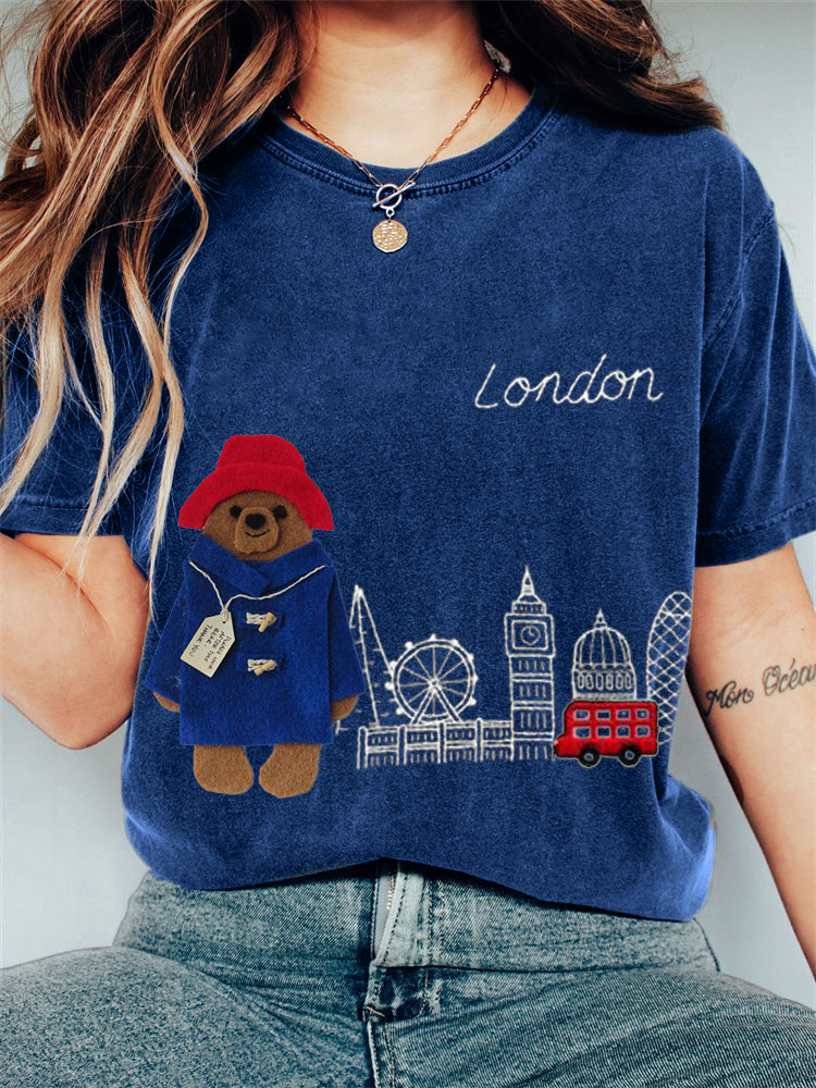 London Bear Felt Embroidered Washed T Shirt