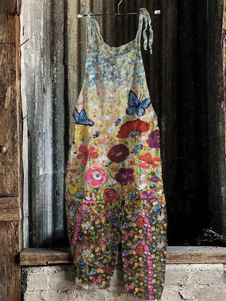 Artistic Floral And Butterfly Print Jumpsuit