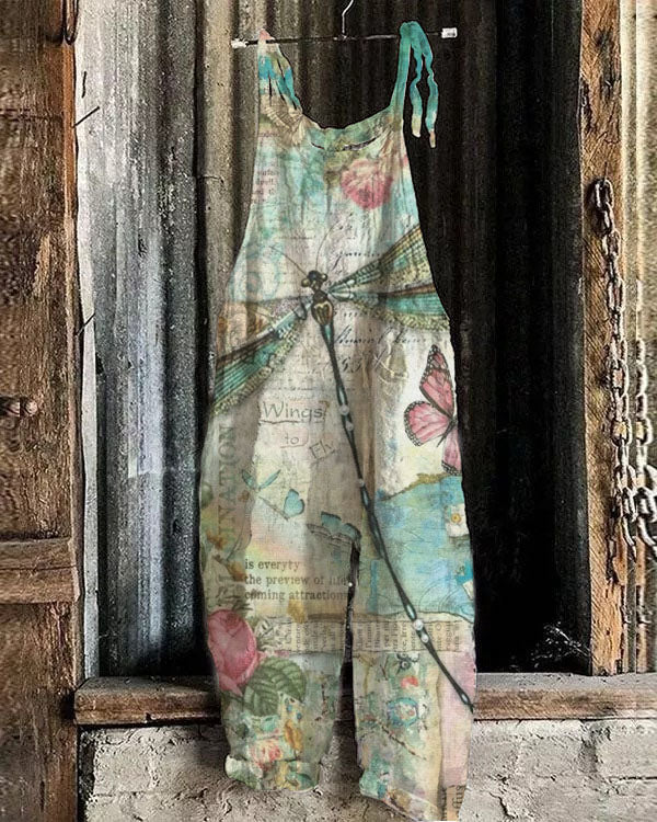 Women's Dragonfly Pattern Loose Casual Jumpsuit