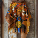 Vintage African Woman Oil Painting Hooded Warm Shawl Cape