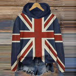 Vintage Flag Print Casual Long Sleeve Hoodie