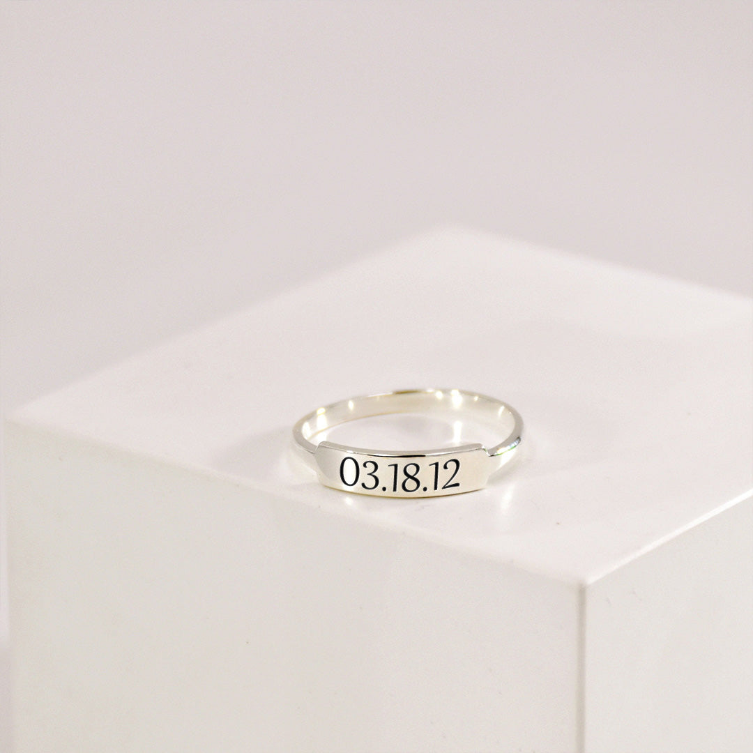 Custom Delicate Dainty Bar Date Ring