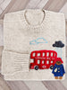 Bear London Bus Rainy Embroidered Cozy Sweater