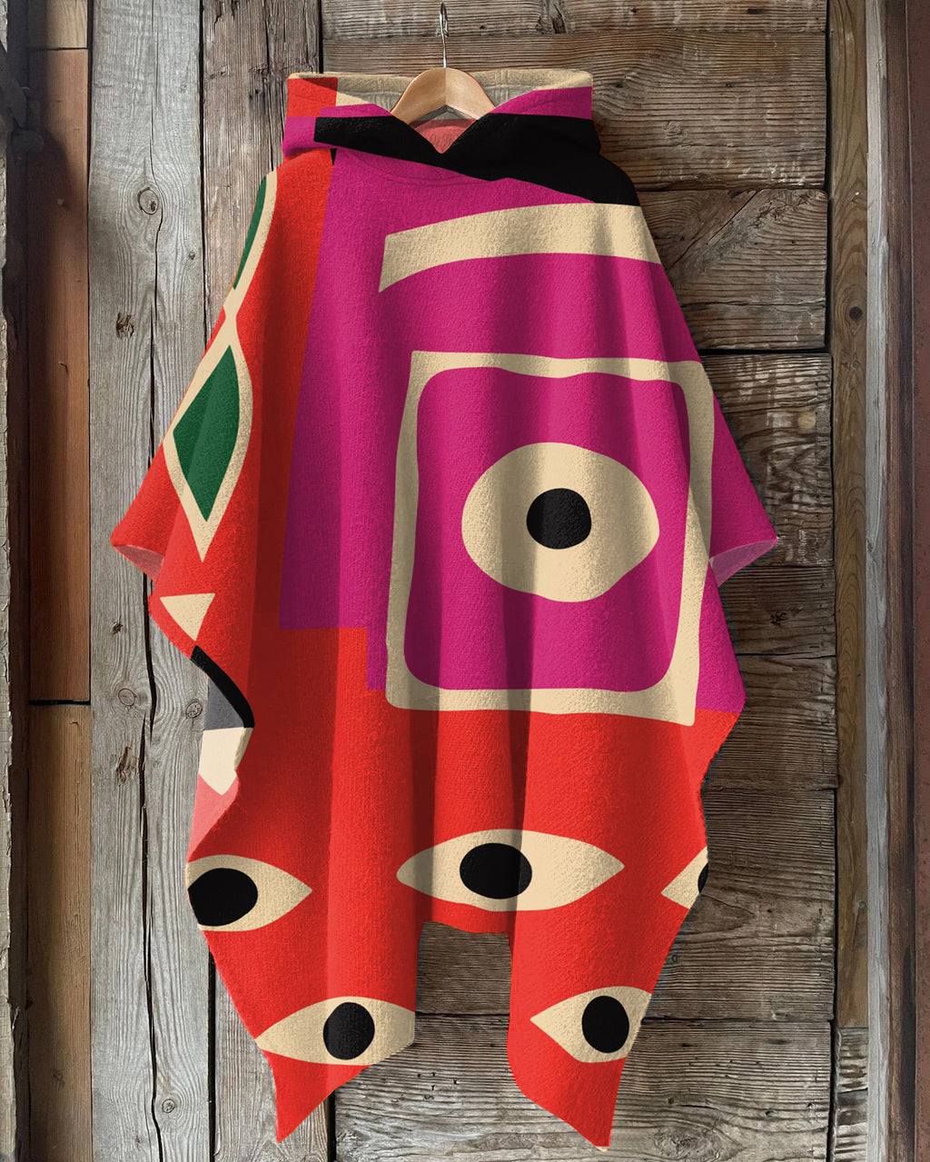 Retro Abstract Art Print Hooded Cape