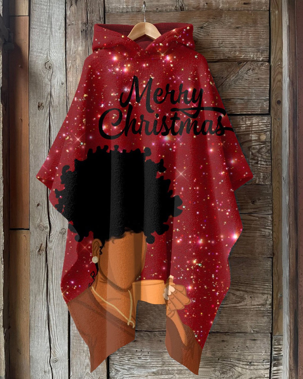 Christmas Coffee Woman Hooded Warm Shawl Cape