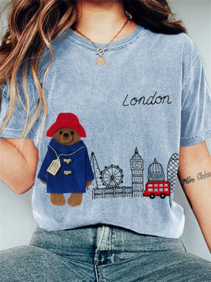 London Bear Felt Embroidered Washed T Shirt