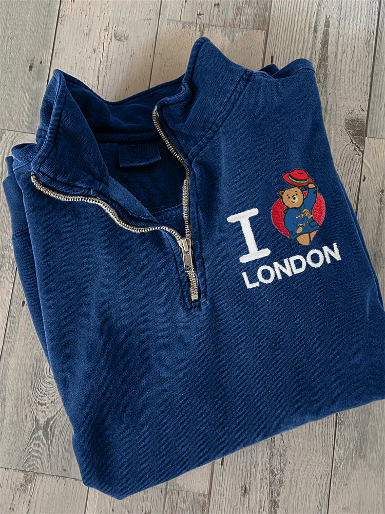 I Love London Bear Embroidered Zip Up Sweatshirt