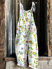 Floral Birds Embroidery Print Loose Casual Jumpsuit