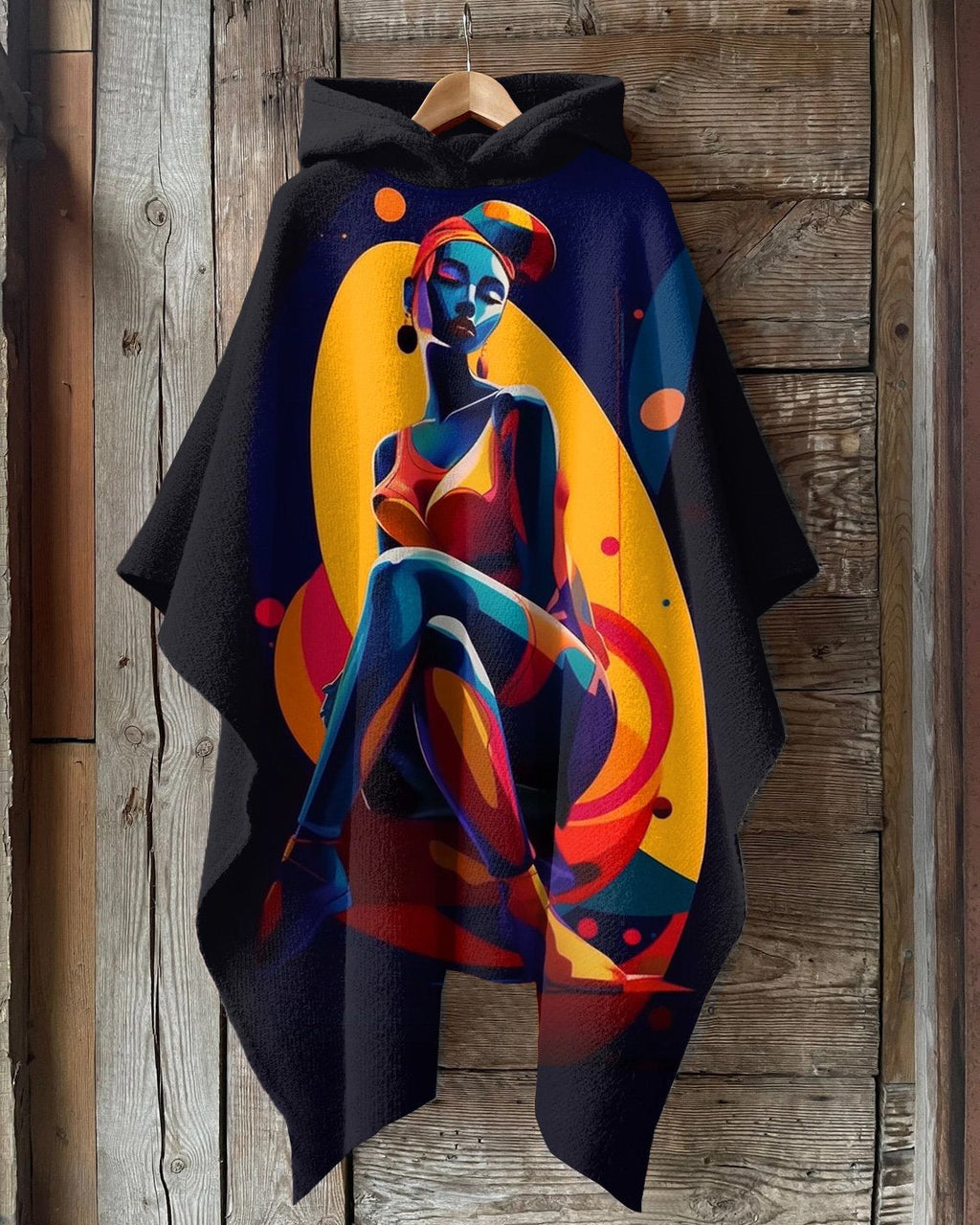 Elegant Black Woman Oil Painting Hooded Warm Shawl Cape